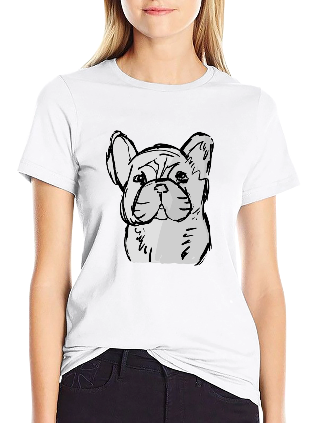 French Bulldog Sketch Graphic Black T-Shirt