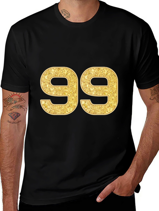 Gold Glitter Number 99 Black T-Shirt