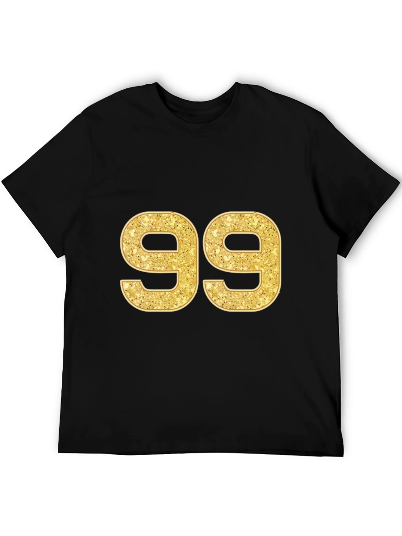 Gold Glitter Number 99 Black T-Shirt
