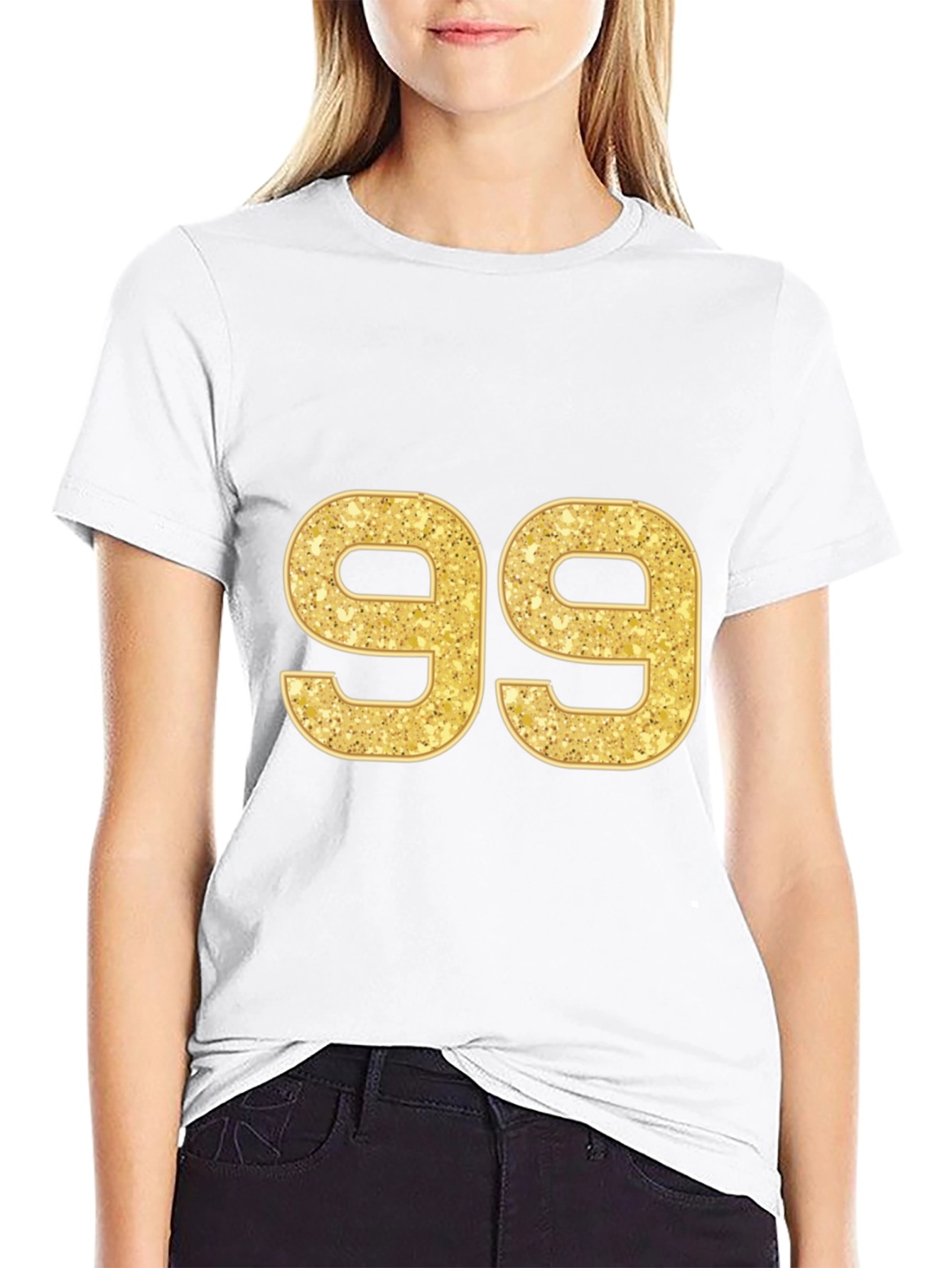 Gold Glitter Number 99 Black T-Shirt