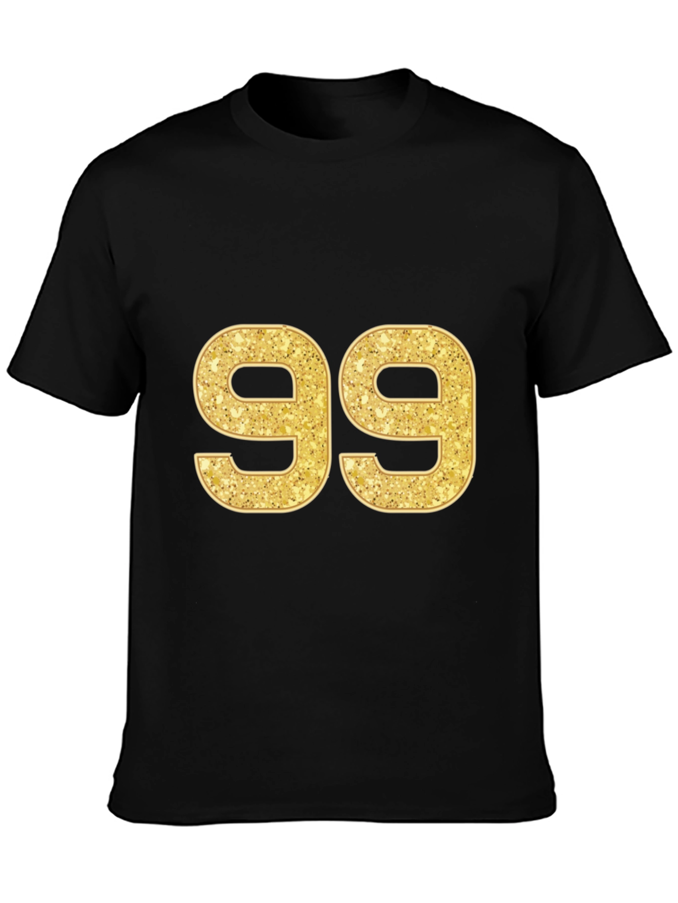 Gold Glitter Number 99 Black T-Shirt