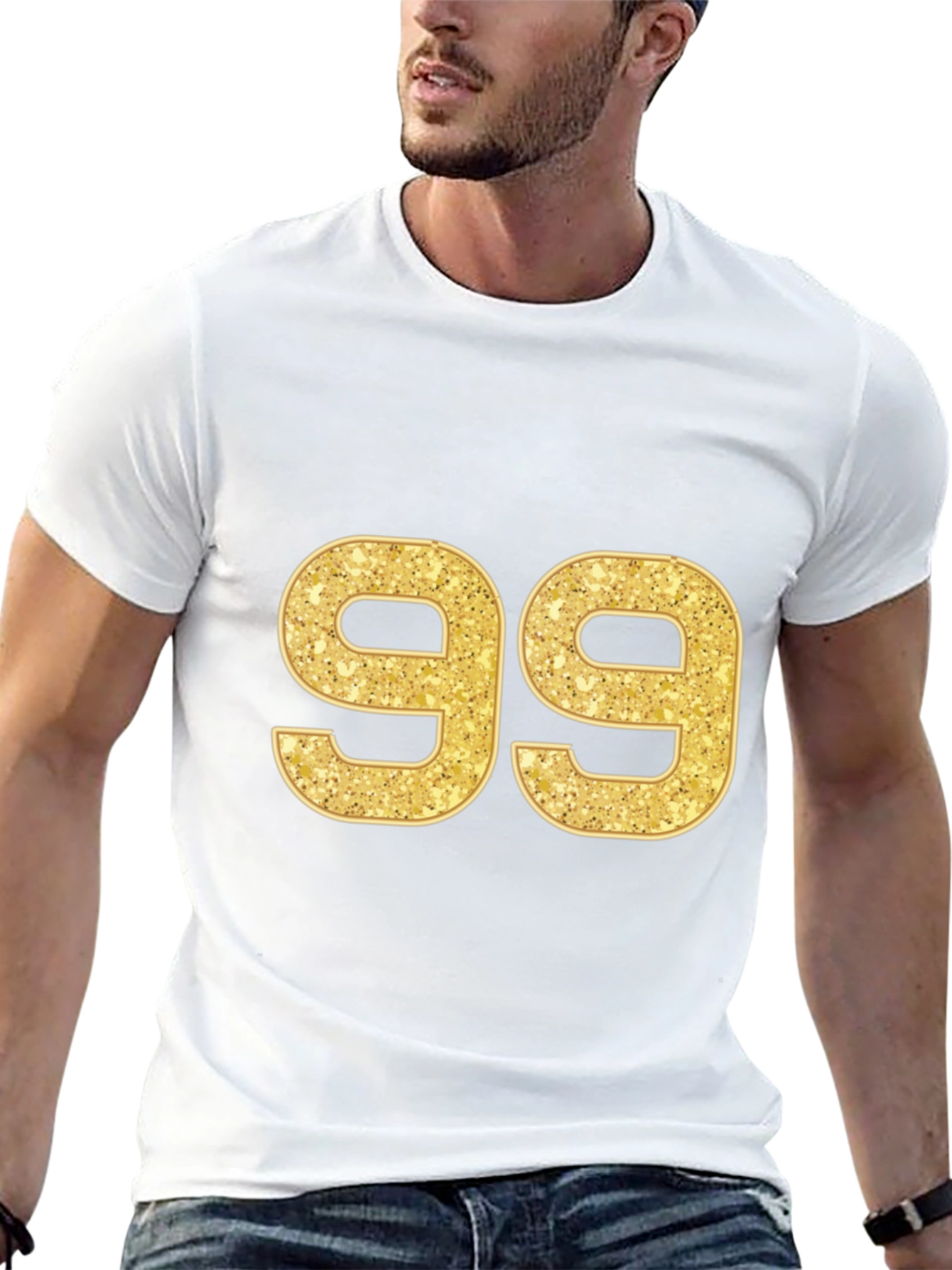 Gold Glitter Number 99 Black T-Shirt