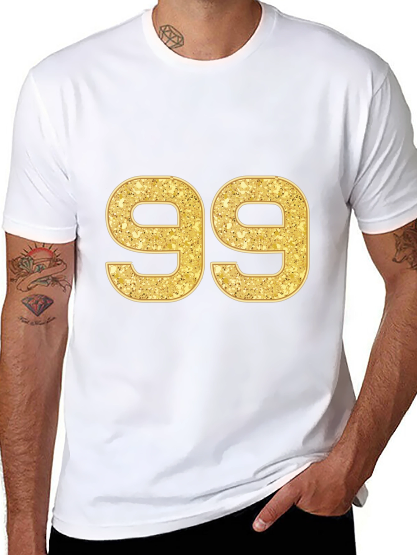 Gold Glitter Number 99 Black T-Shirt