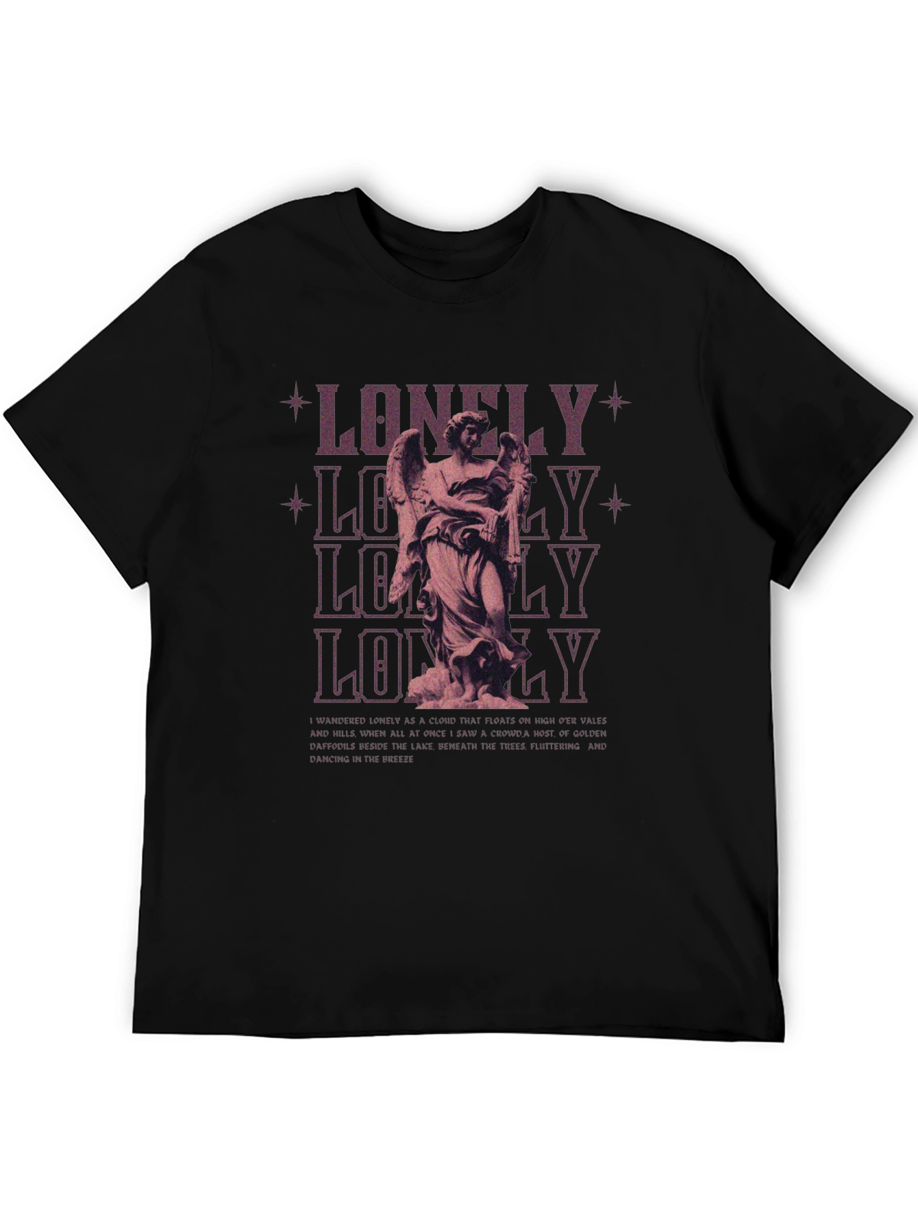 Lonely Angel Graphic Print Black T-Shirt