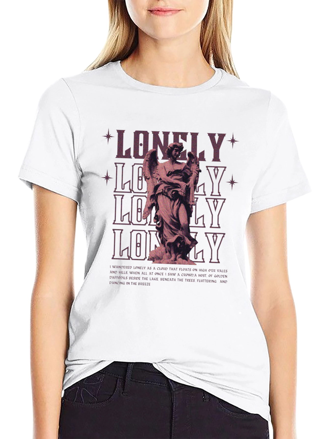 Lonely Angel Graphic Print Black T-Shirt