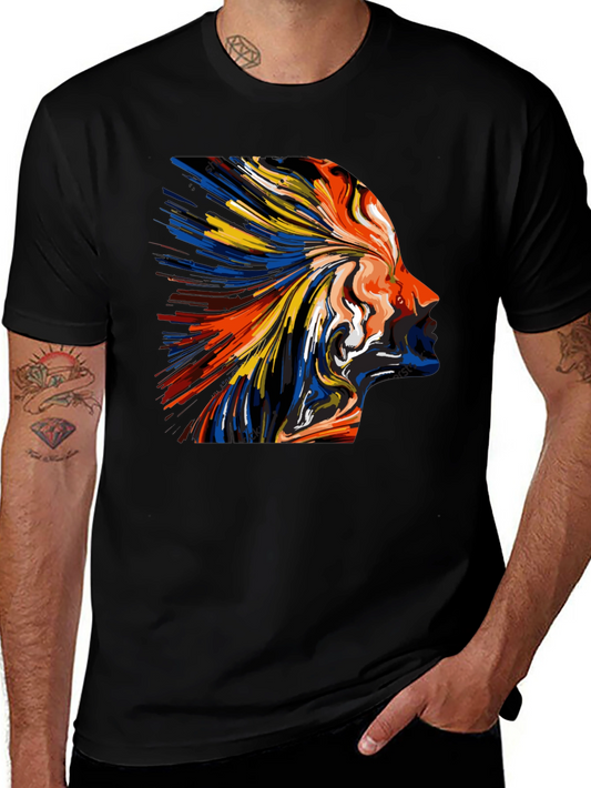 Abstract Face Art Print Tee - Black