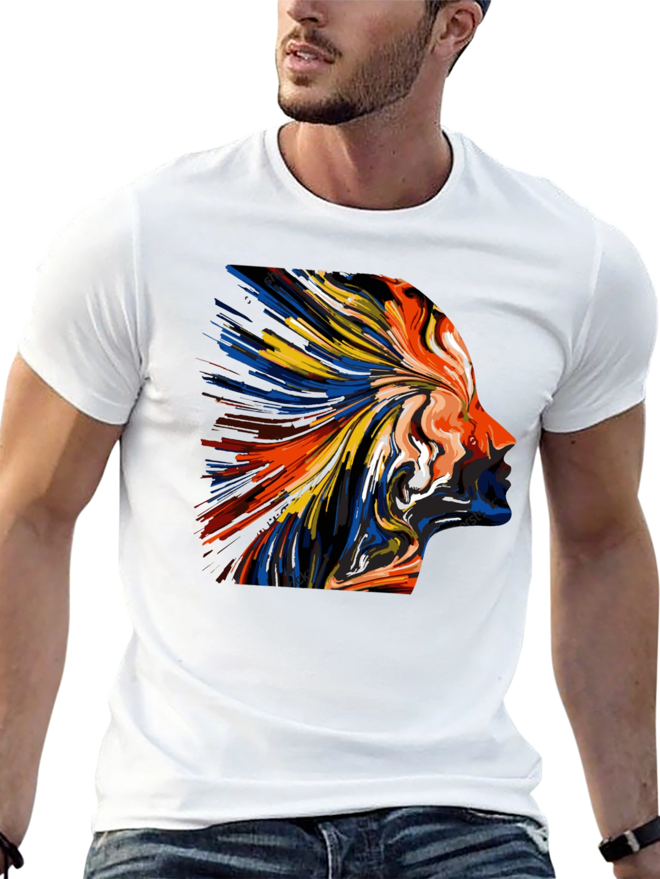 Abstract Face Art Print Tee - Black