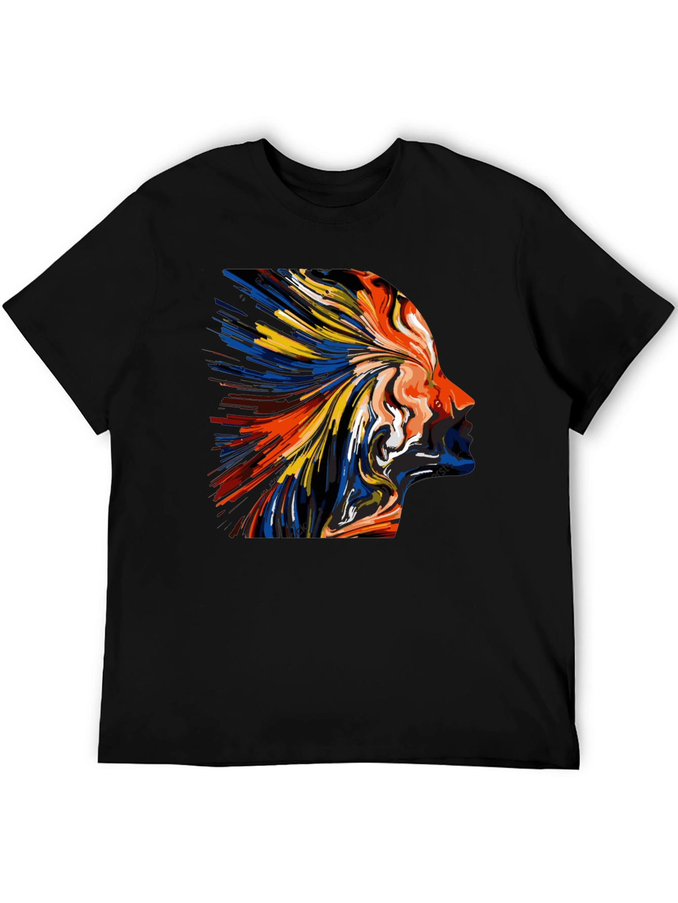 Abstract Face Art Print Tee - Black