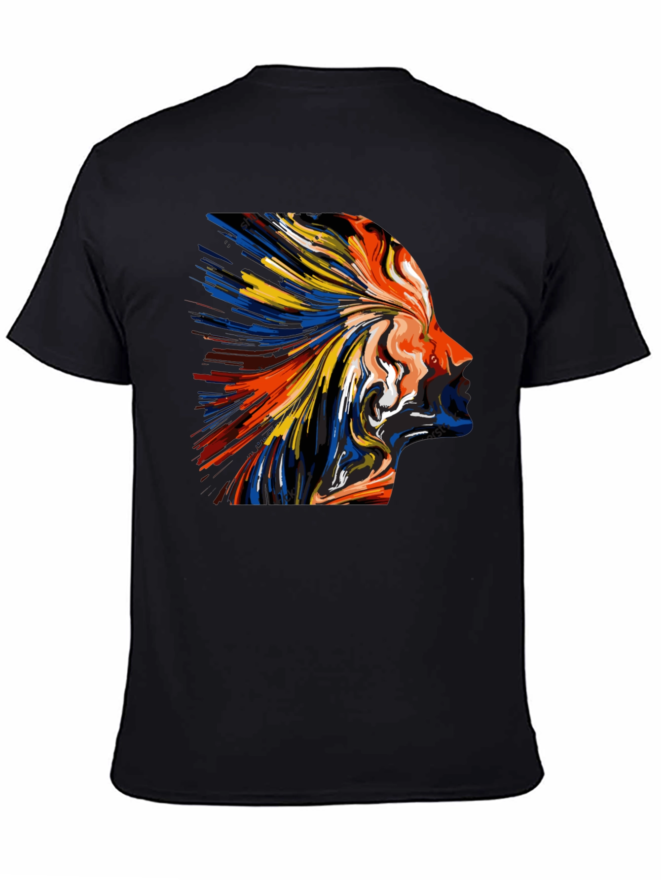 Abstract Face Art Print Tee - Black