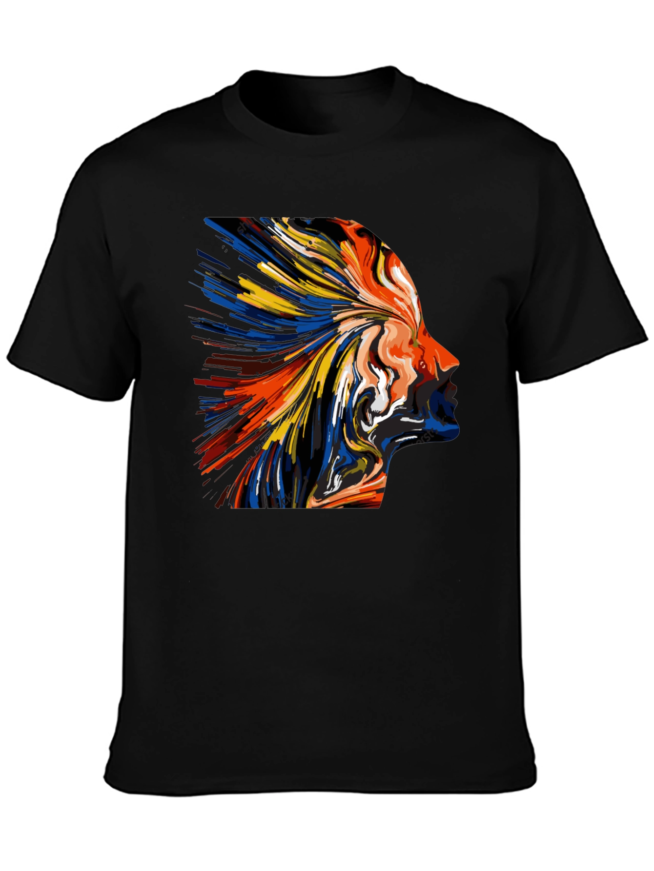 Abstract Face Art Print Tee - Black