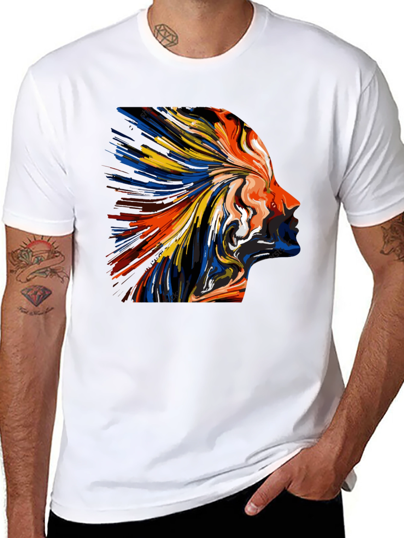 Abstract Face Art Print Tee - Black