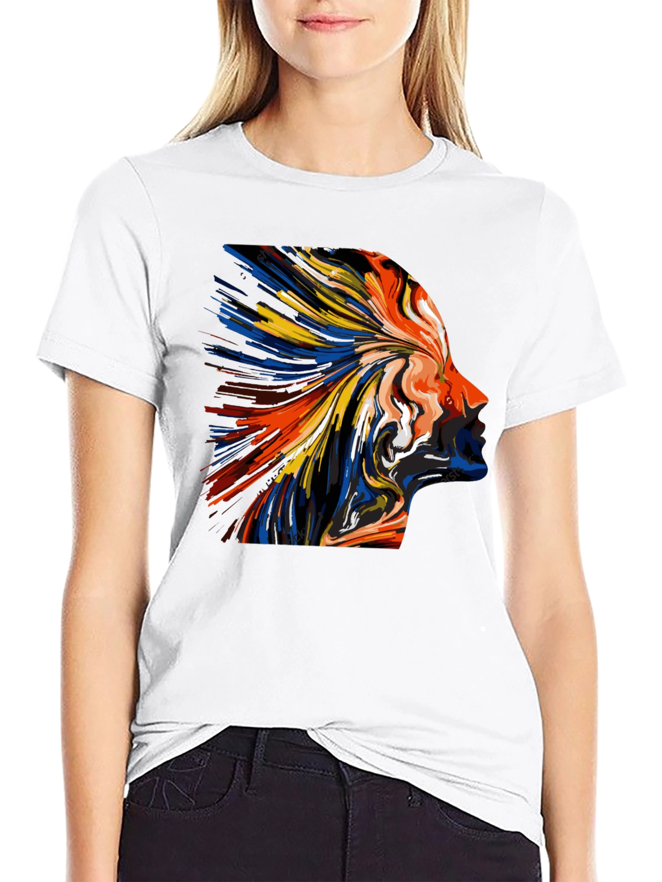 Abstract Face Art Print Tee - Black