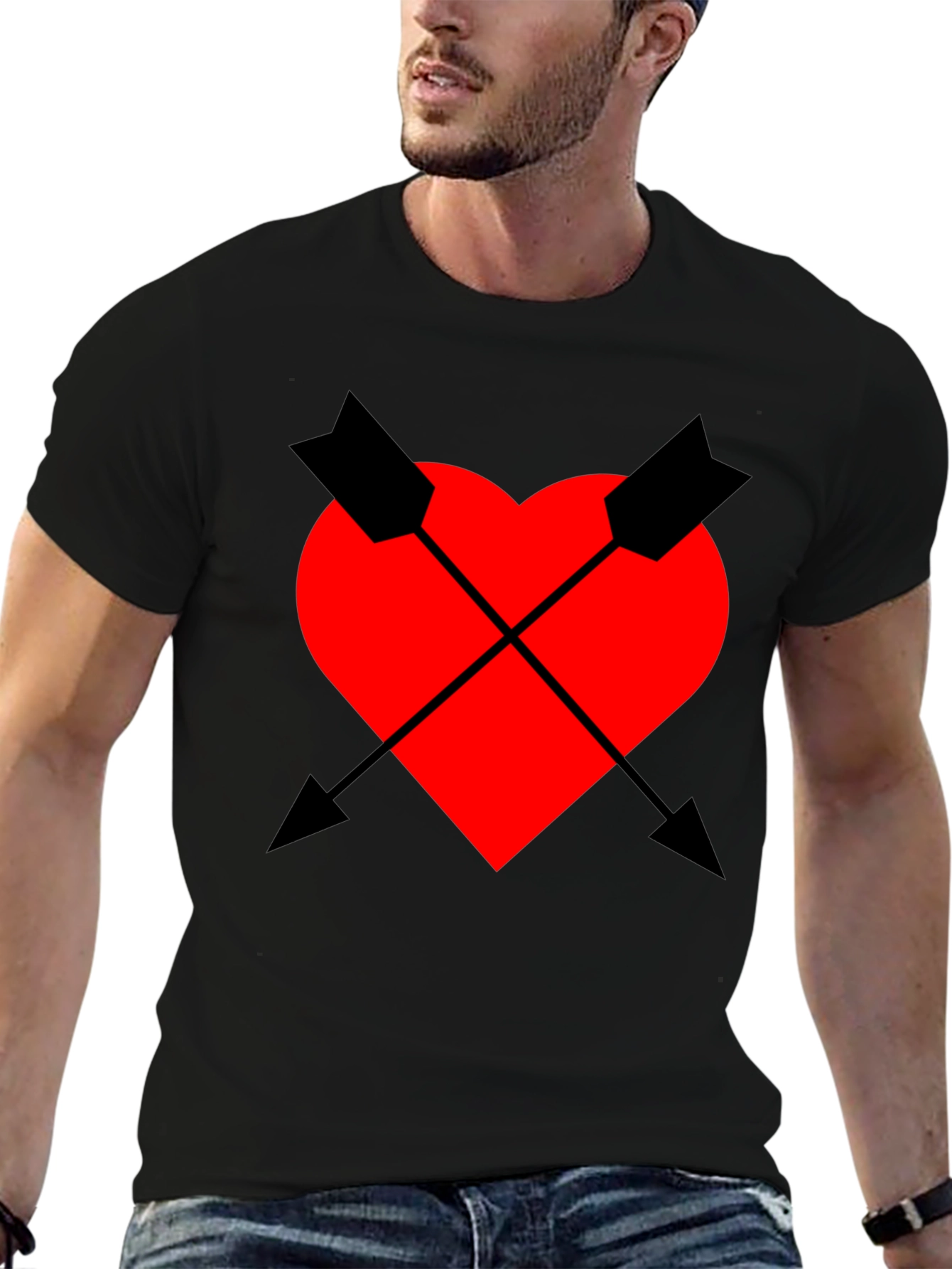 Heart & Arrow Graphic Tee - Black Casual Fit
