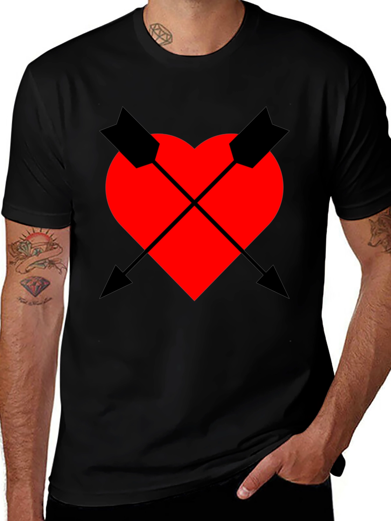 Heart & Arrow Graphic Tee - Black Casual Fit