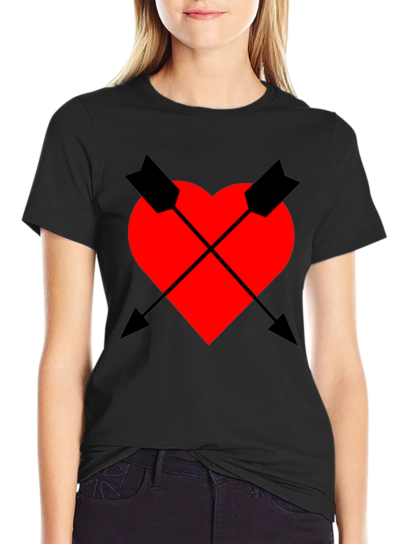 Heart & Arrow Graphic Tee - Black Casual Fit