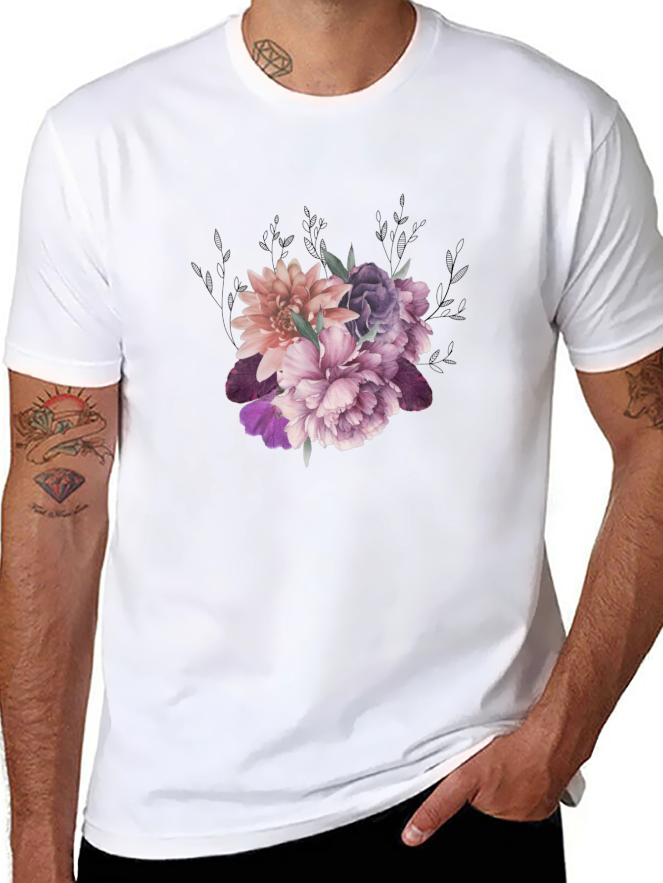 Floral Graphic Tee - Black Cotton Comfort
