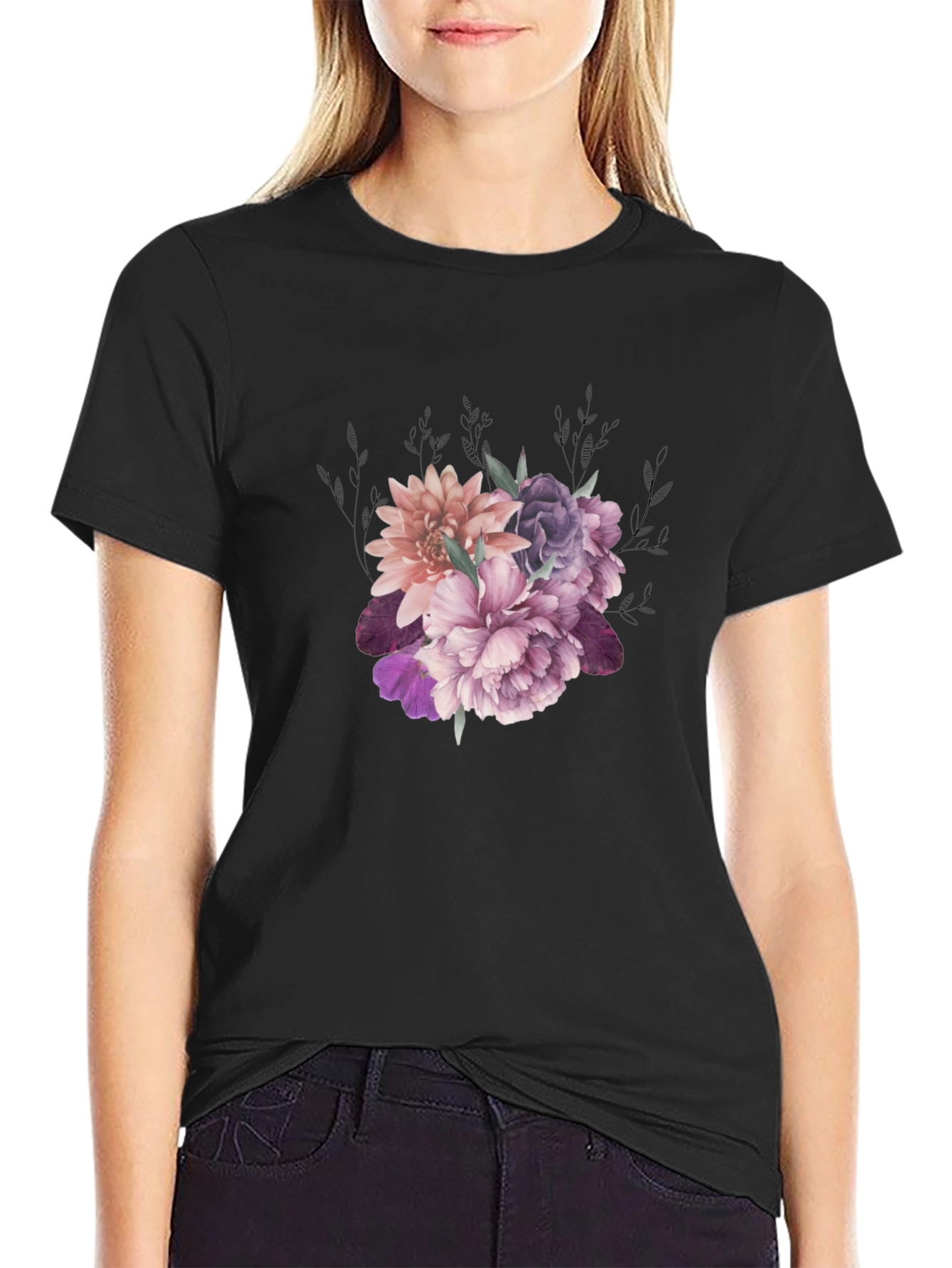 Floral Graphic Tee - Black Cotton Comfort
