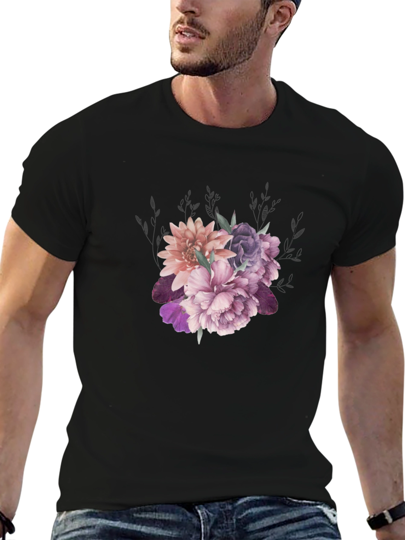 Floral Graphic Tee - Black Cotton Comfort