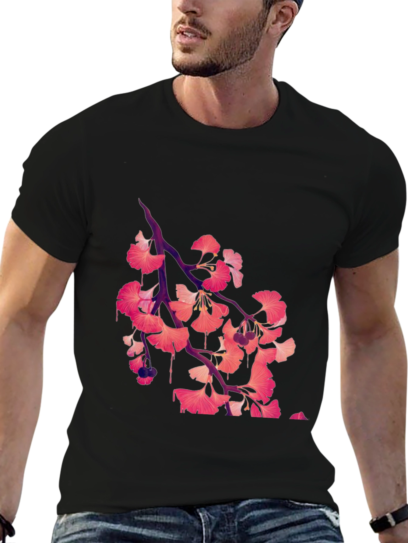 Ginkgo Print Black T-Shirt