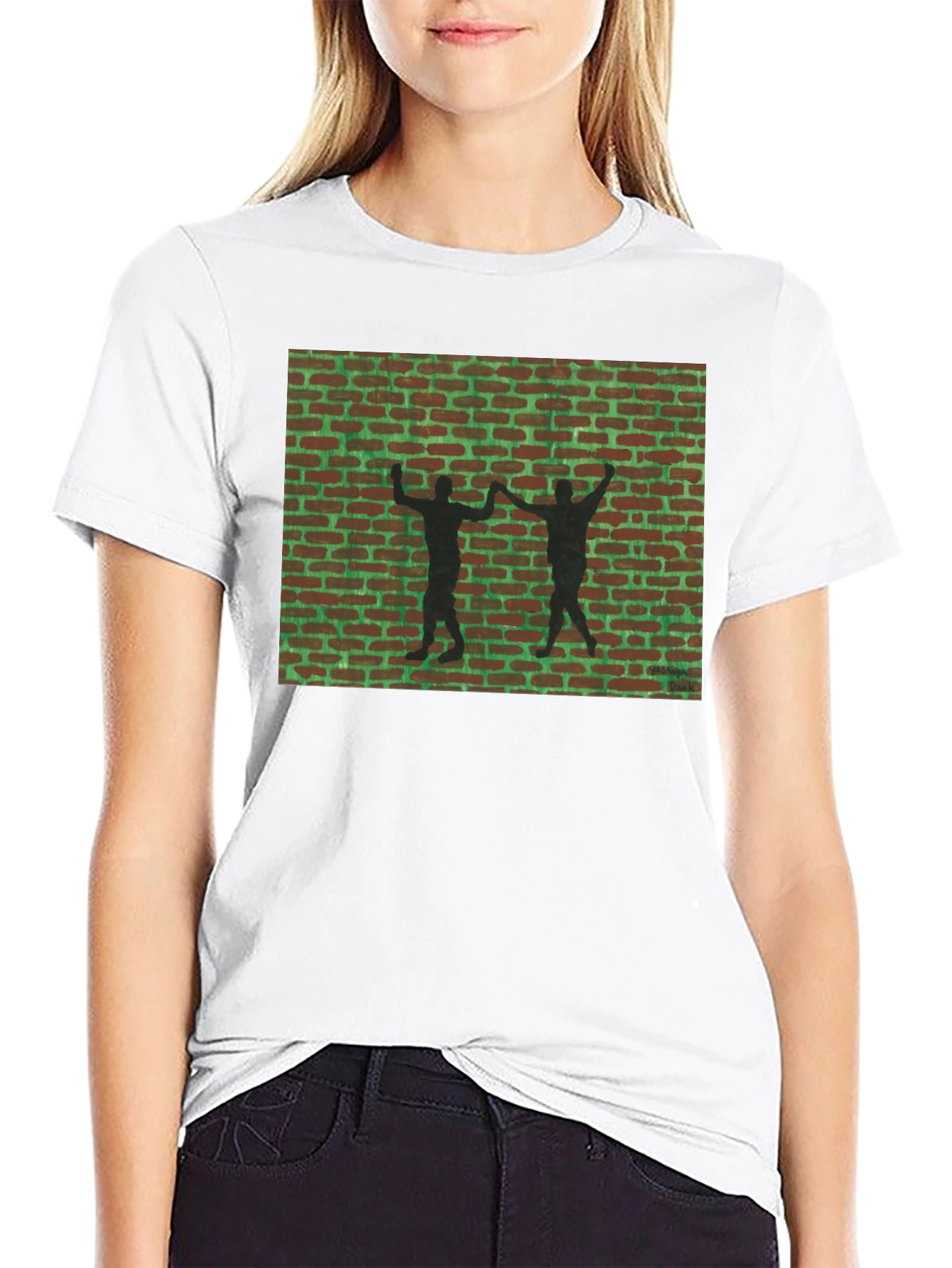 Retro Brick Wall Silhouette Graphic T-Shirt
