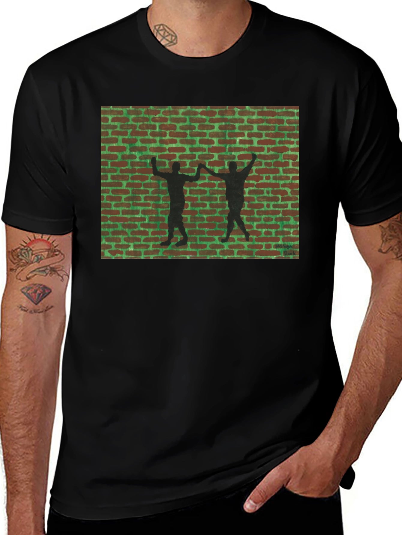 Retro Brick Wall Silhouette Graphic T-Shirt