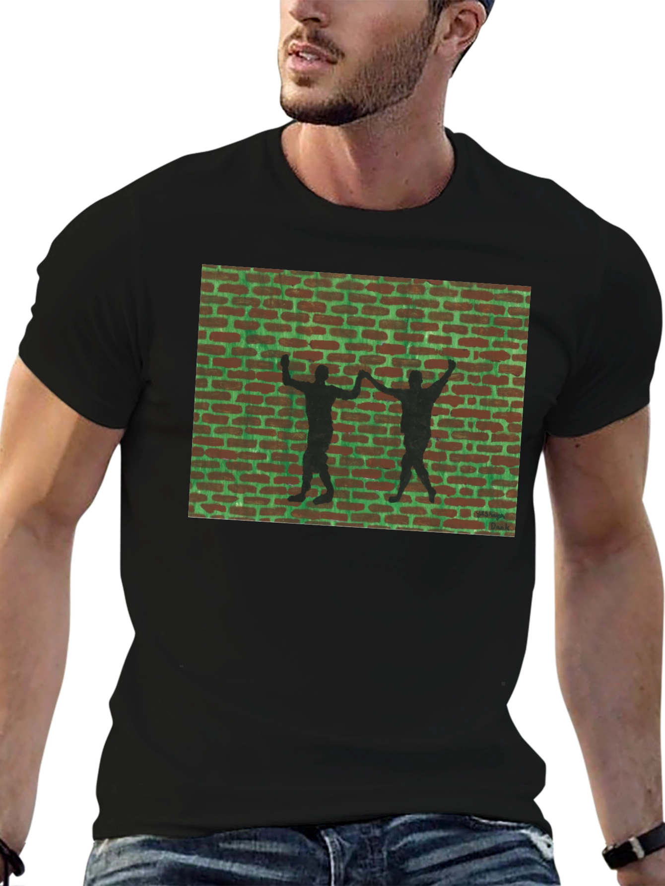 Retro Brick Wall Silhouette Graphic T-Shirt