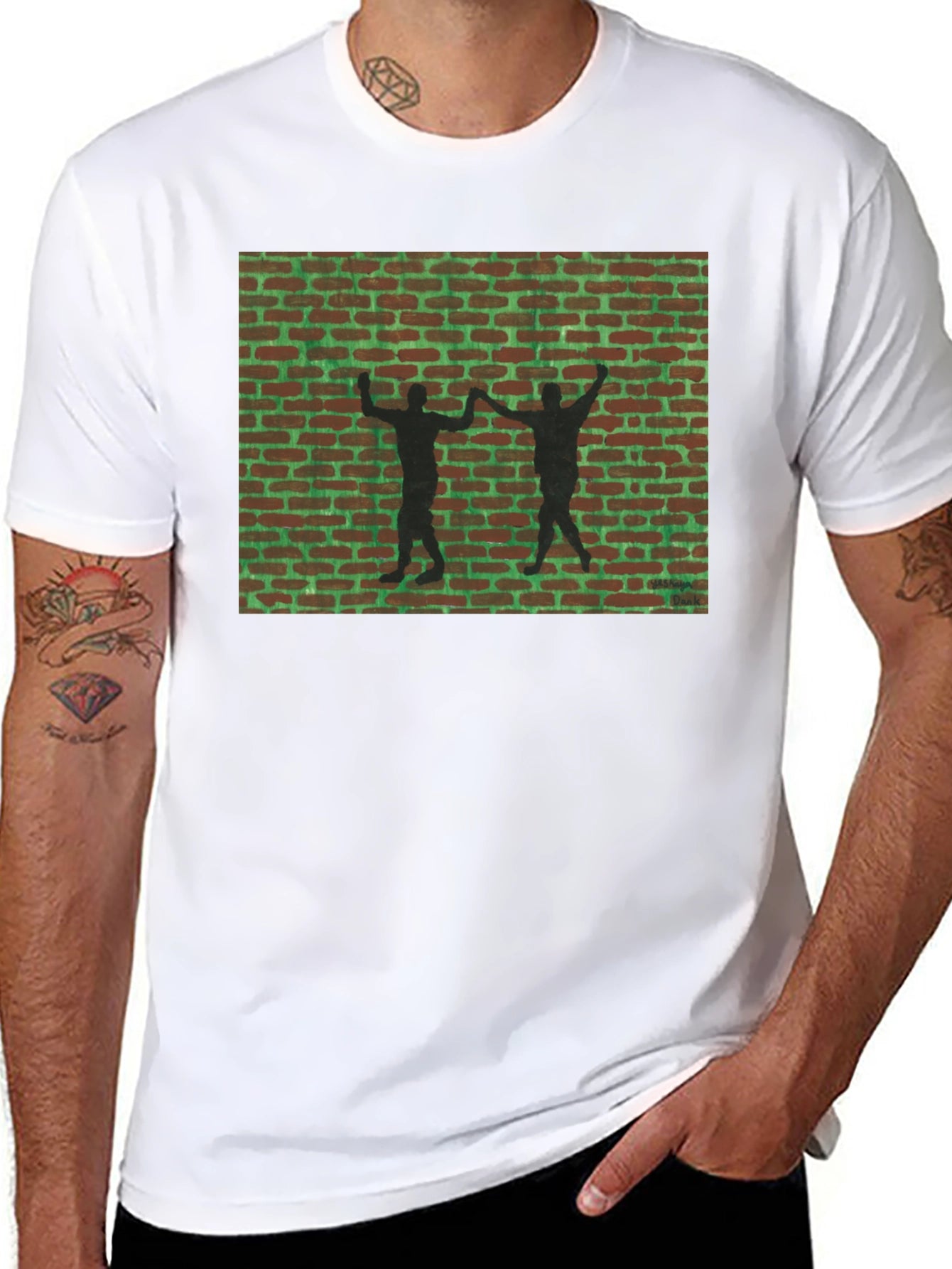 Retro Brick Wall Silhouette Graphic T-Shirt