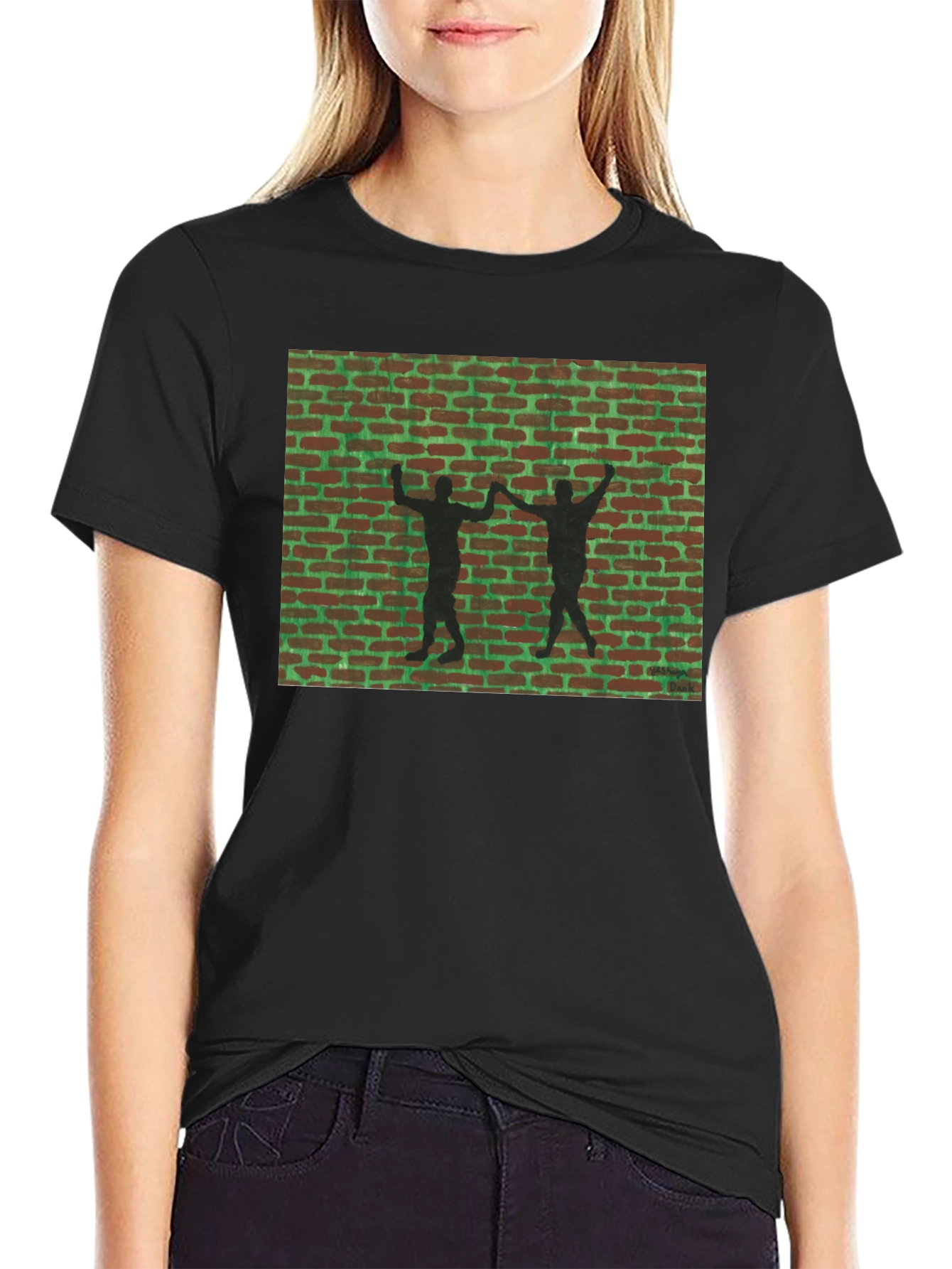 Retro Brick Wall Silhouette Graphic T-Shirt
