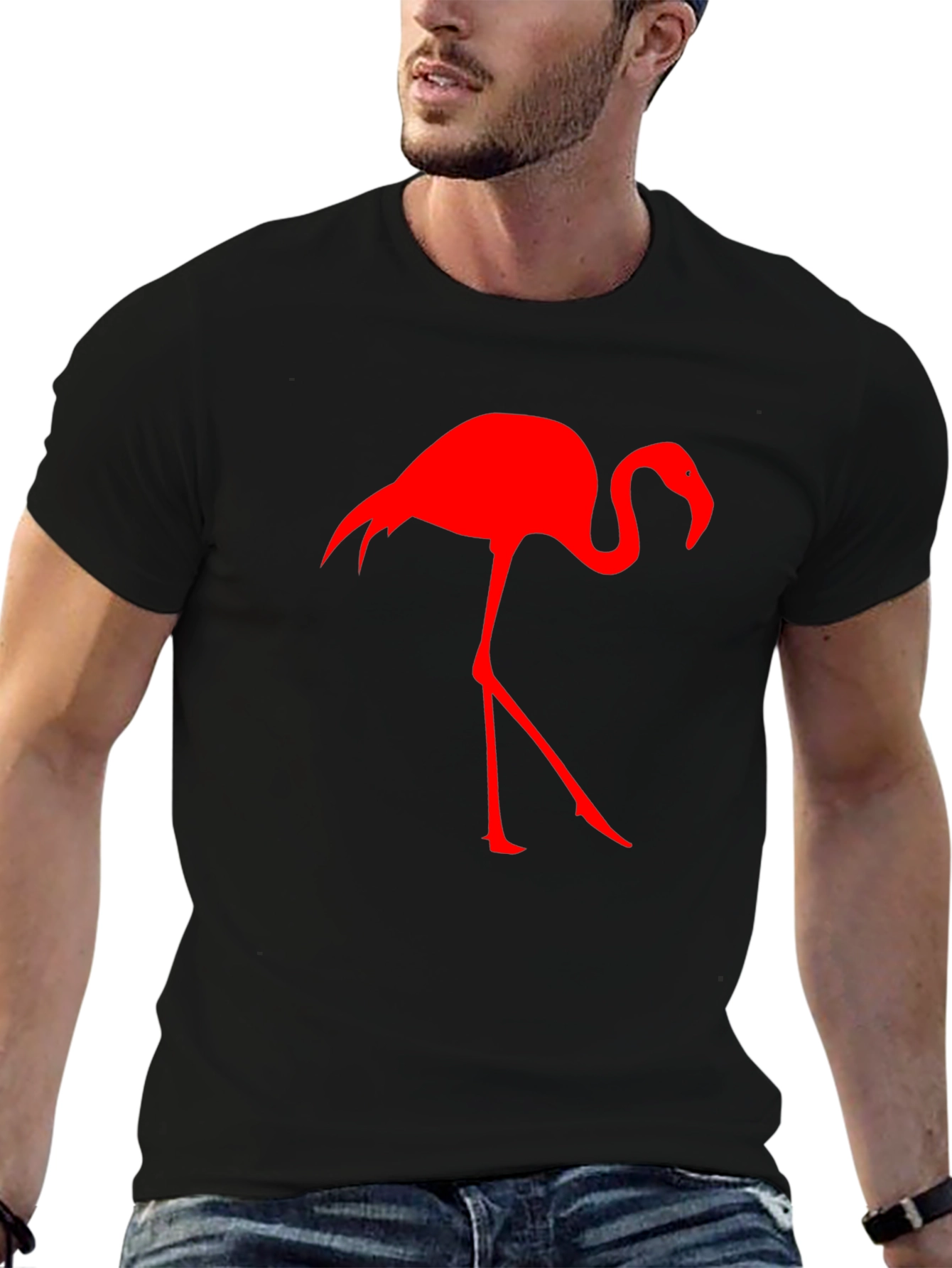 Red Flamingo Graphic Tee - Black Cotton Blend Shirt