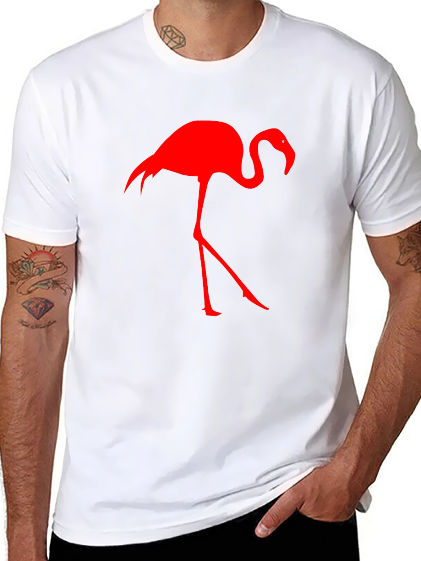 Red Flamingo Graphic Tee - Black Cotton Blend Shirt