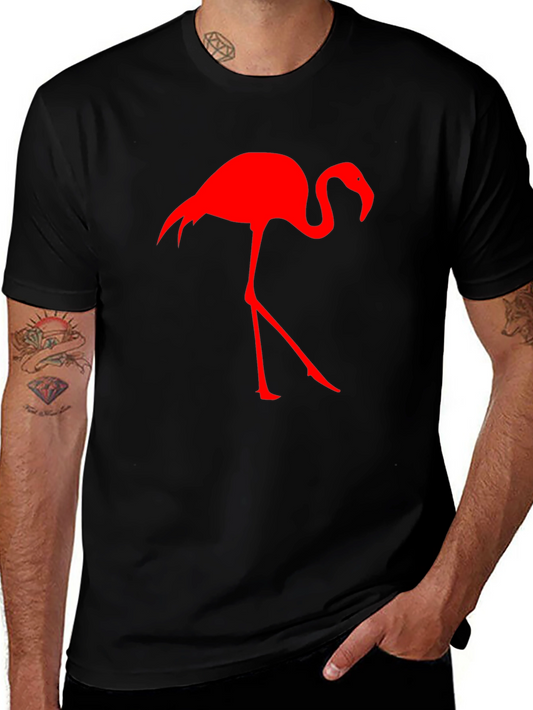Red Flamingo Graphic Tee - Black Cotton Blend Shirt