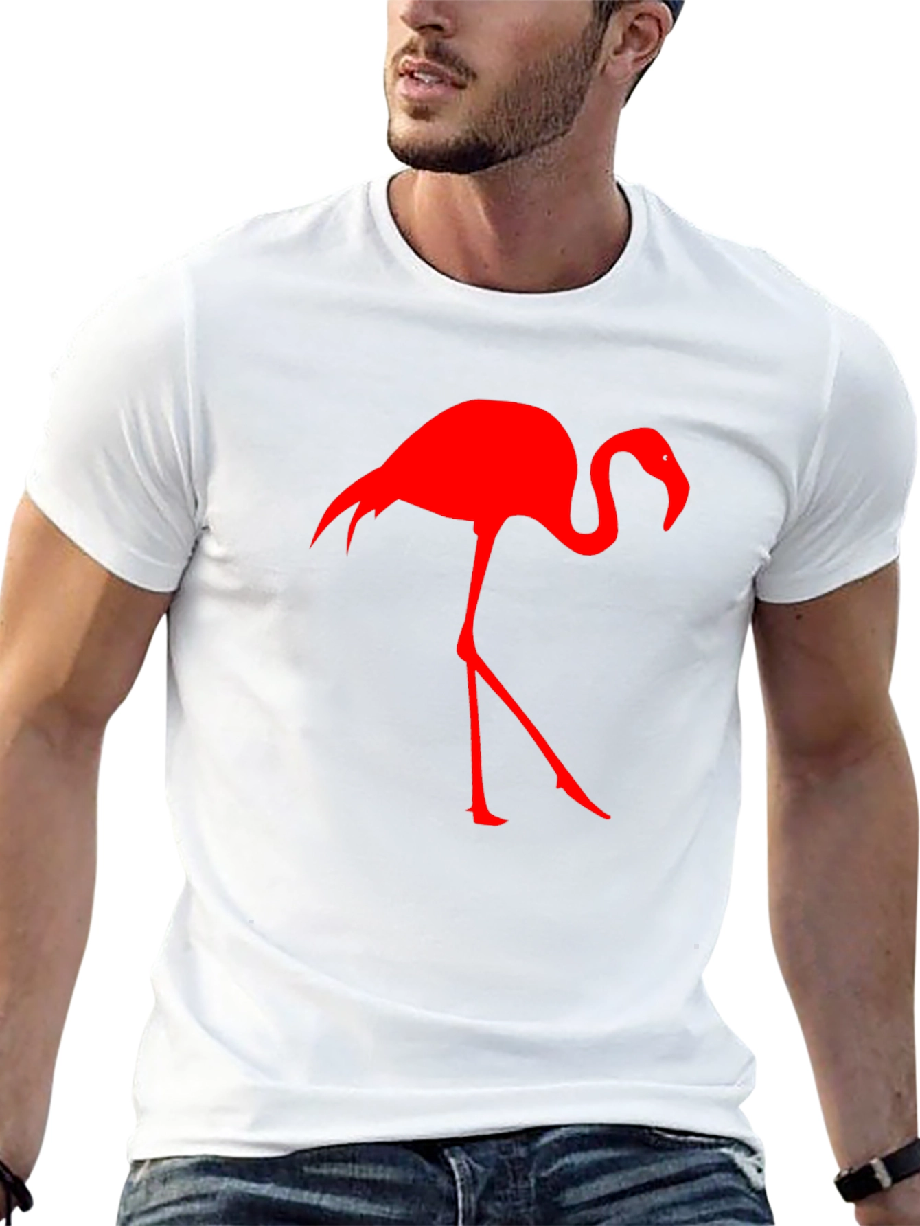 Red Flamingo Graphic Tee - Black Cotton Blend Shirt