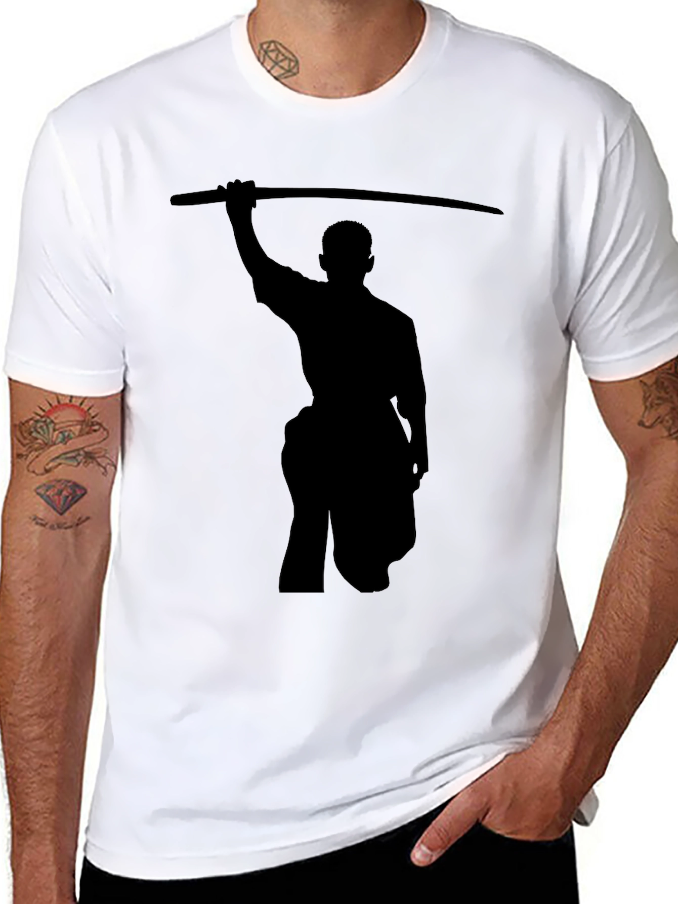 Samurai Sword Silhouette Black T-Shirt
