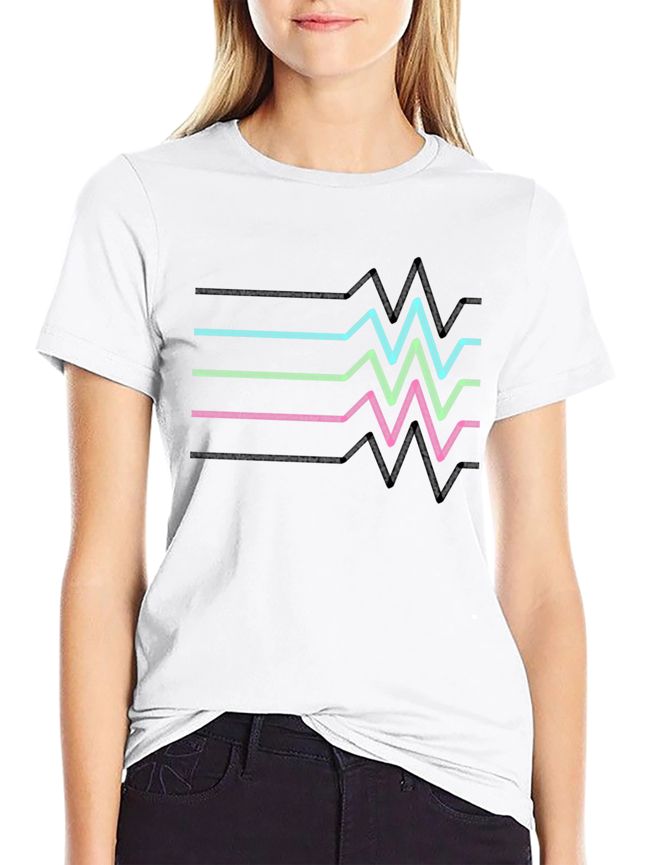 Retro Heartbeat Line T-Shirt - Black