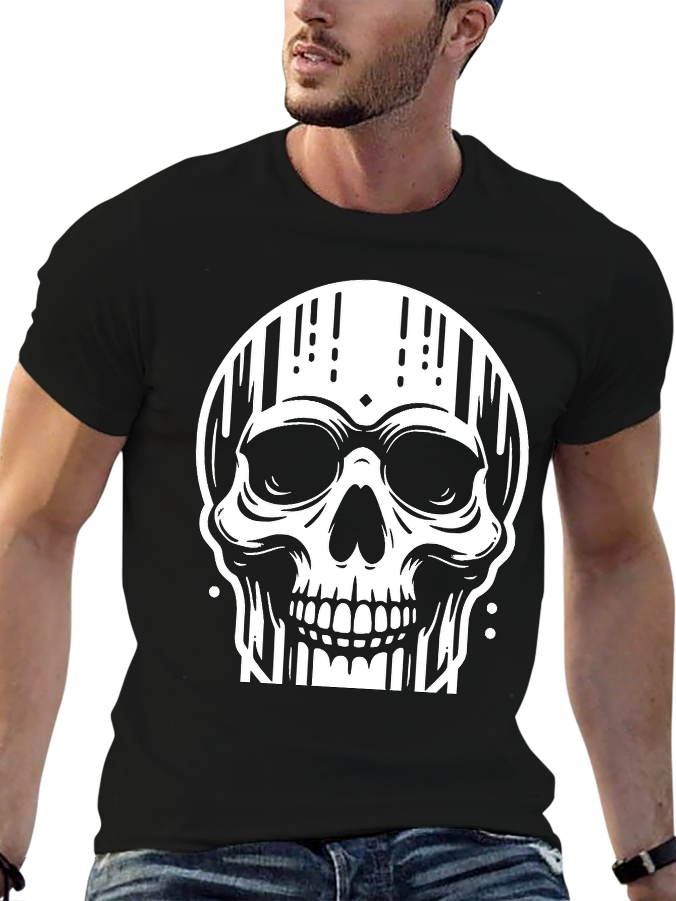 Edgy Skull Graphic Tee - Stylish Black Cotton T-Shirt