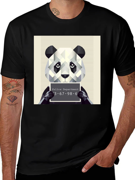 Panda Police Mugshot Graphic Tee - Black Cotton Blend T-Shirt