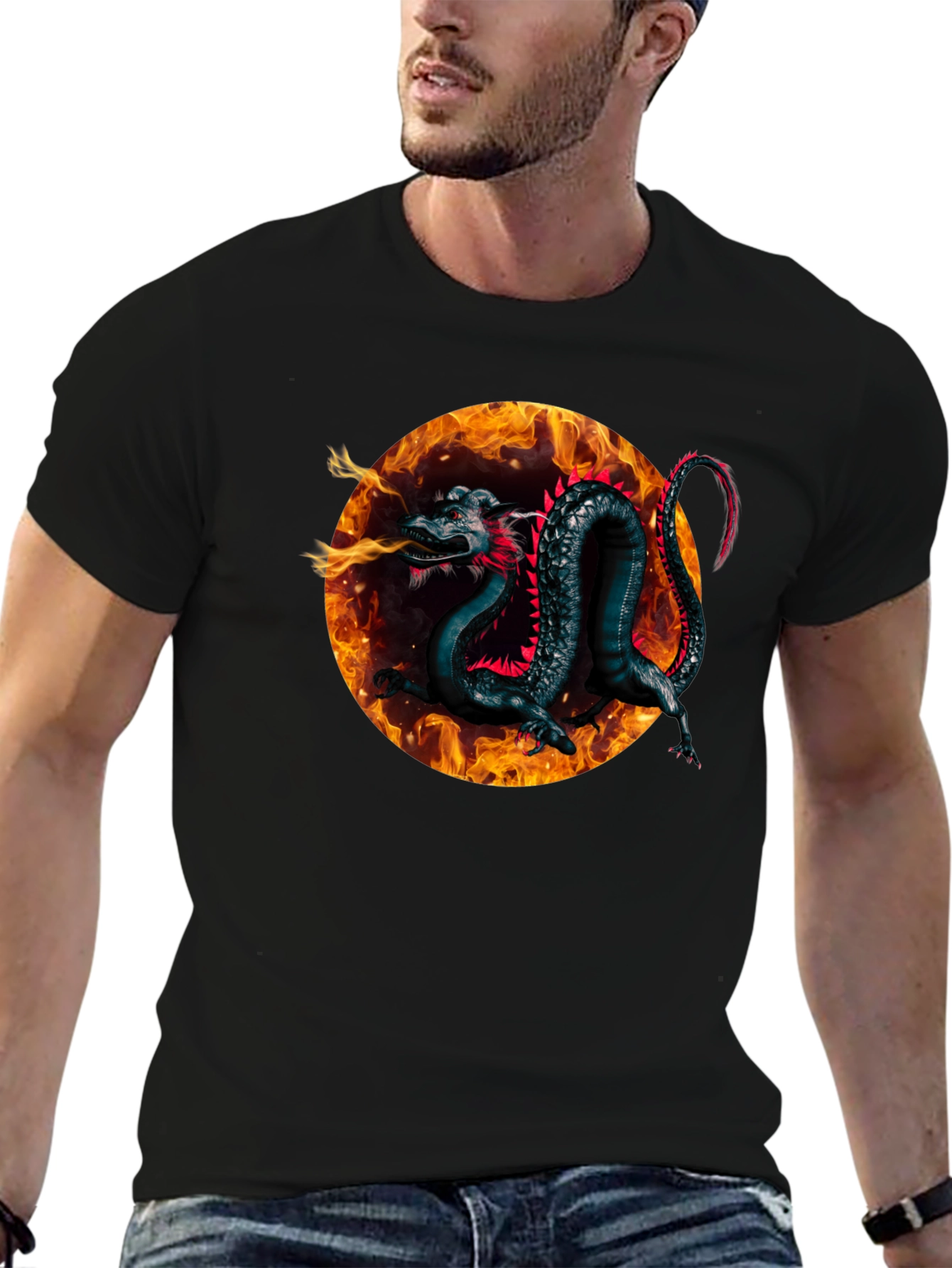Fiery Dragon Graphic Black T-Shirt