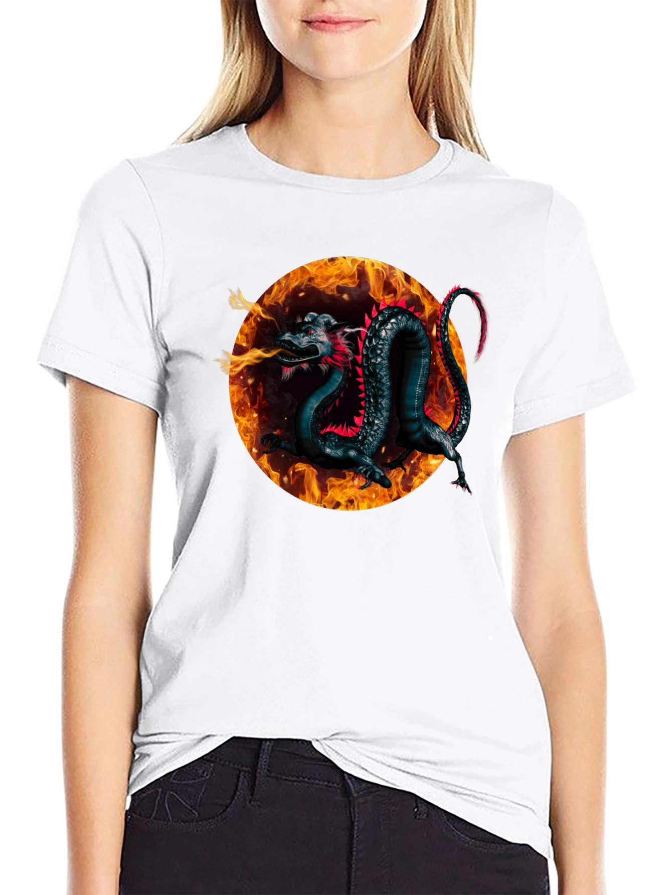Fiery Dragon Graphic Black T-Shirt