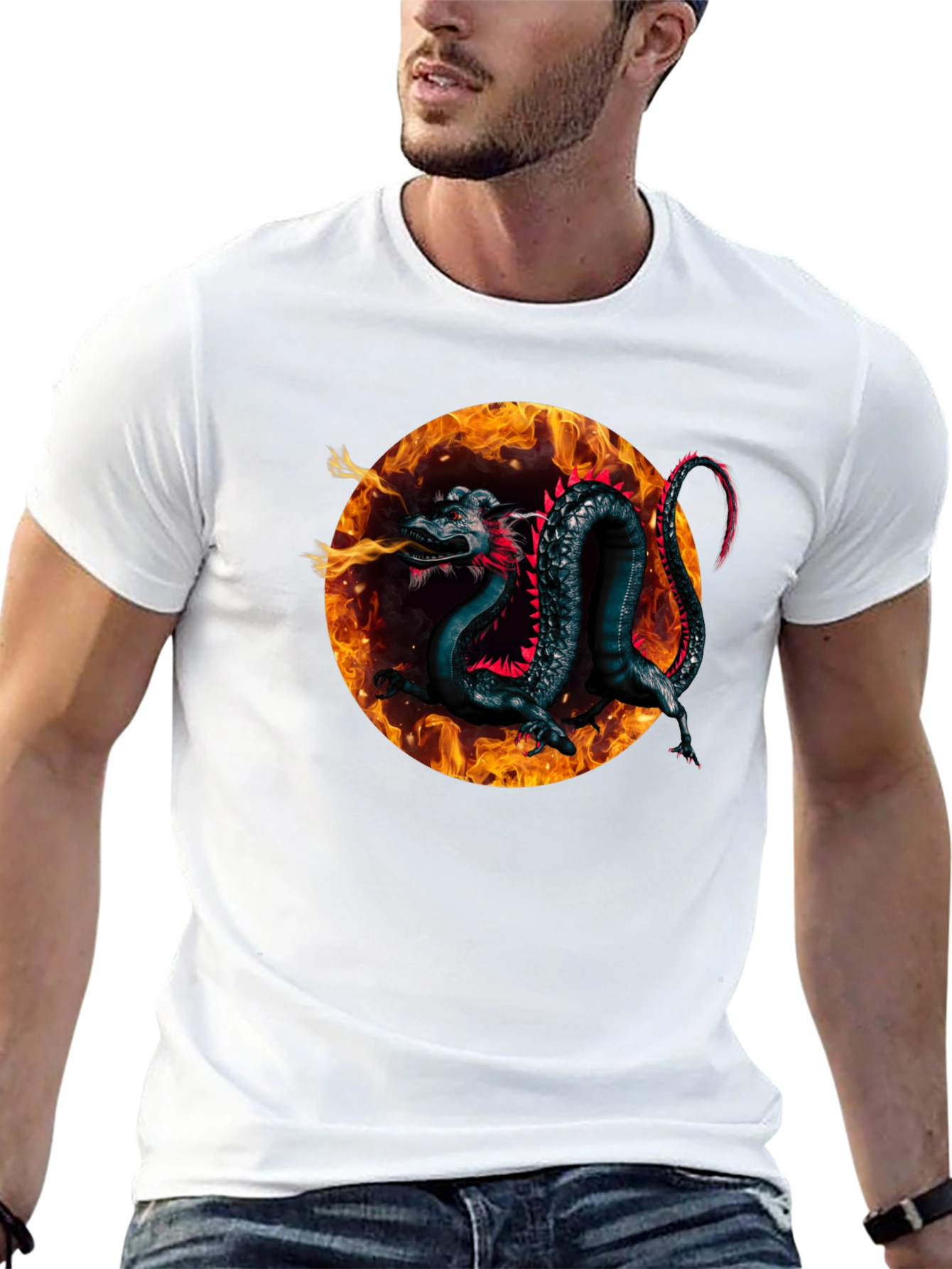 Fiery Dragon Graphic Black T-Shirt