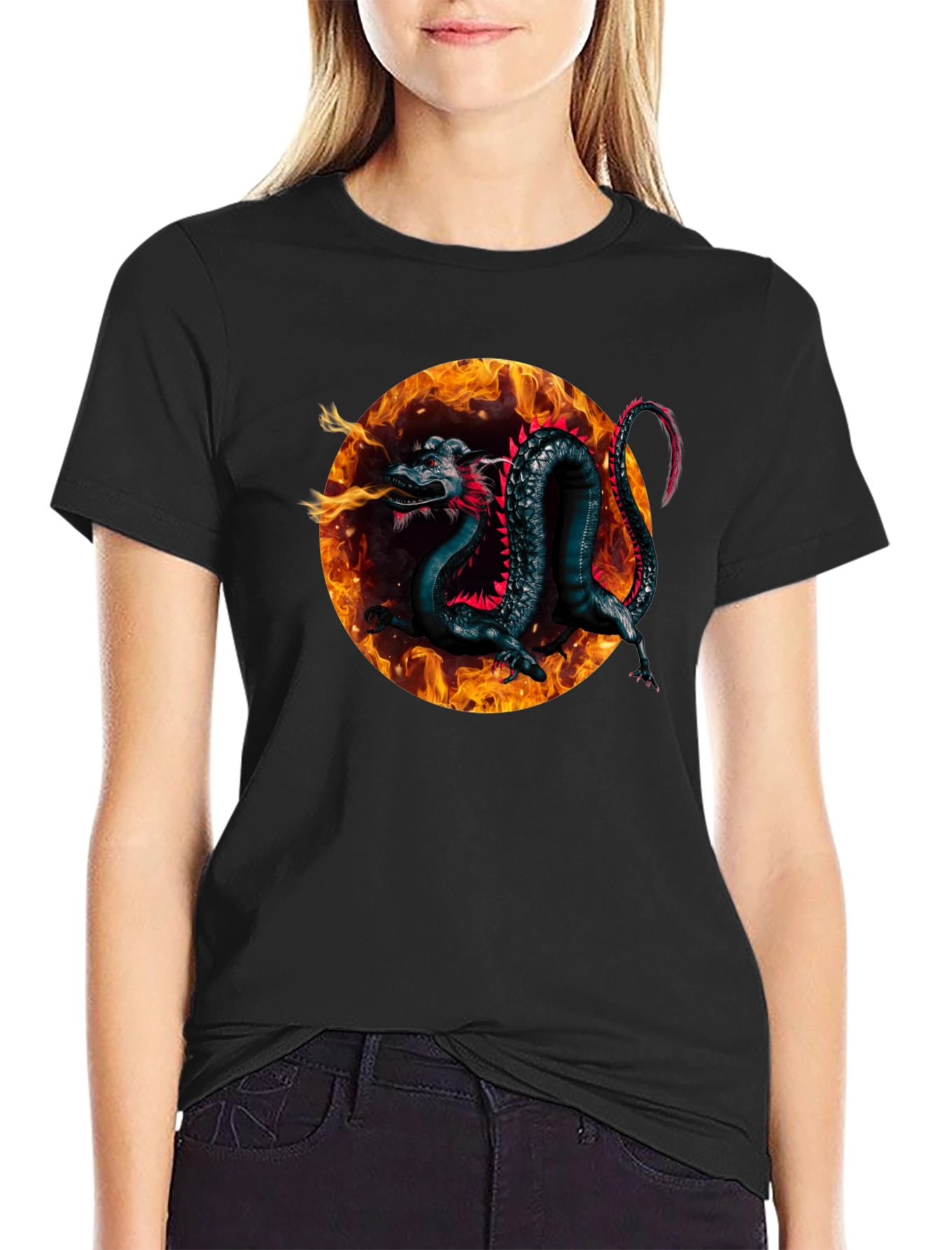 Fiery Dragon Graphic Black T-Shirt