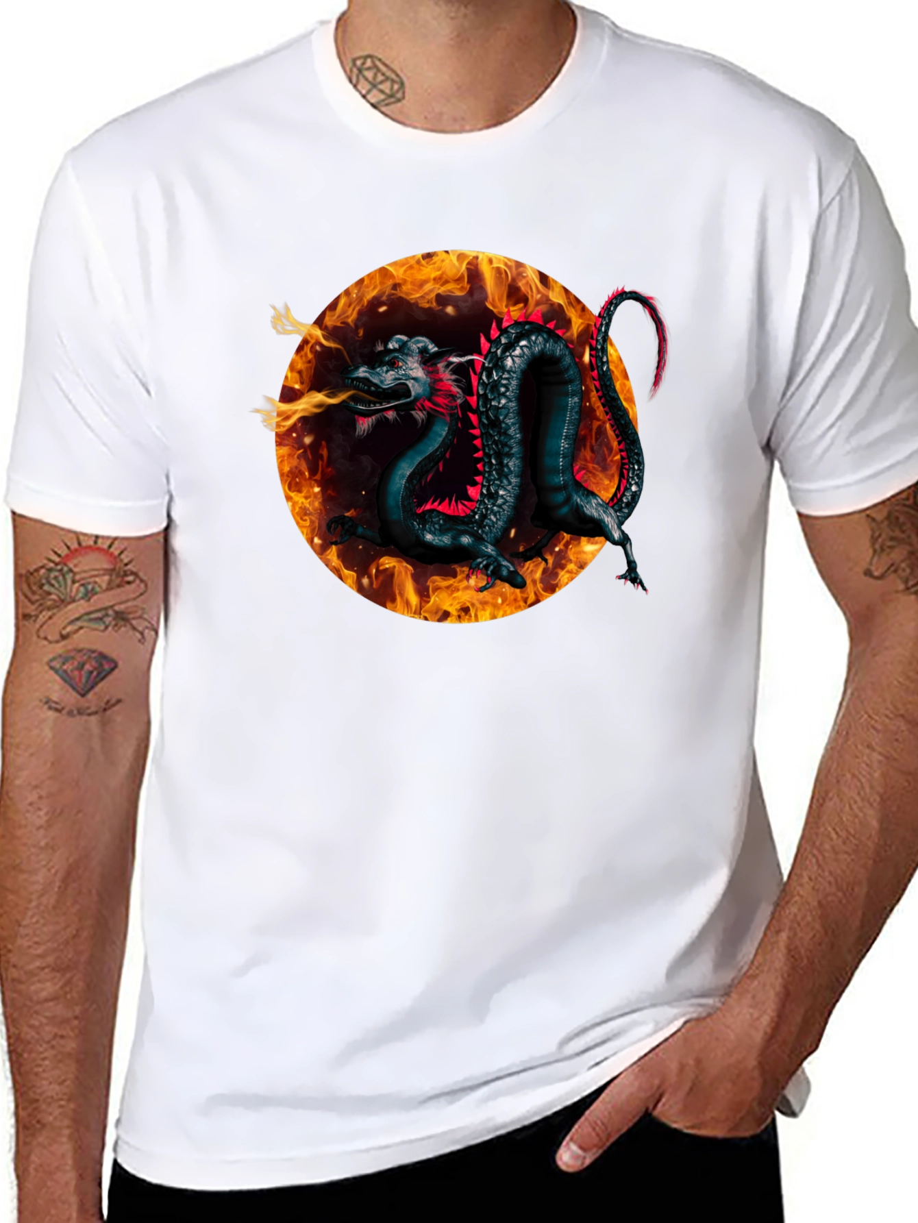 Fiery Dragon Graphic Black T-Shirt