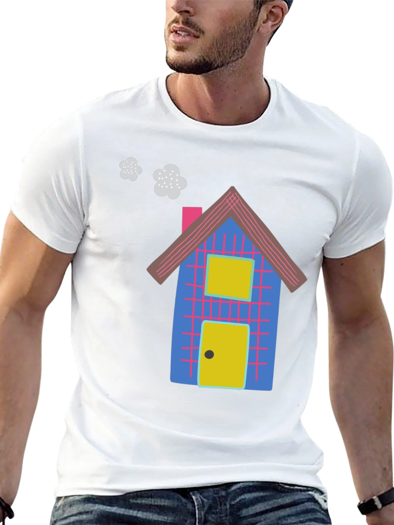 Fun Cartoon House Graphic Black T-Shirt