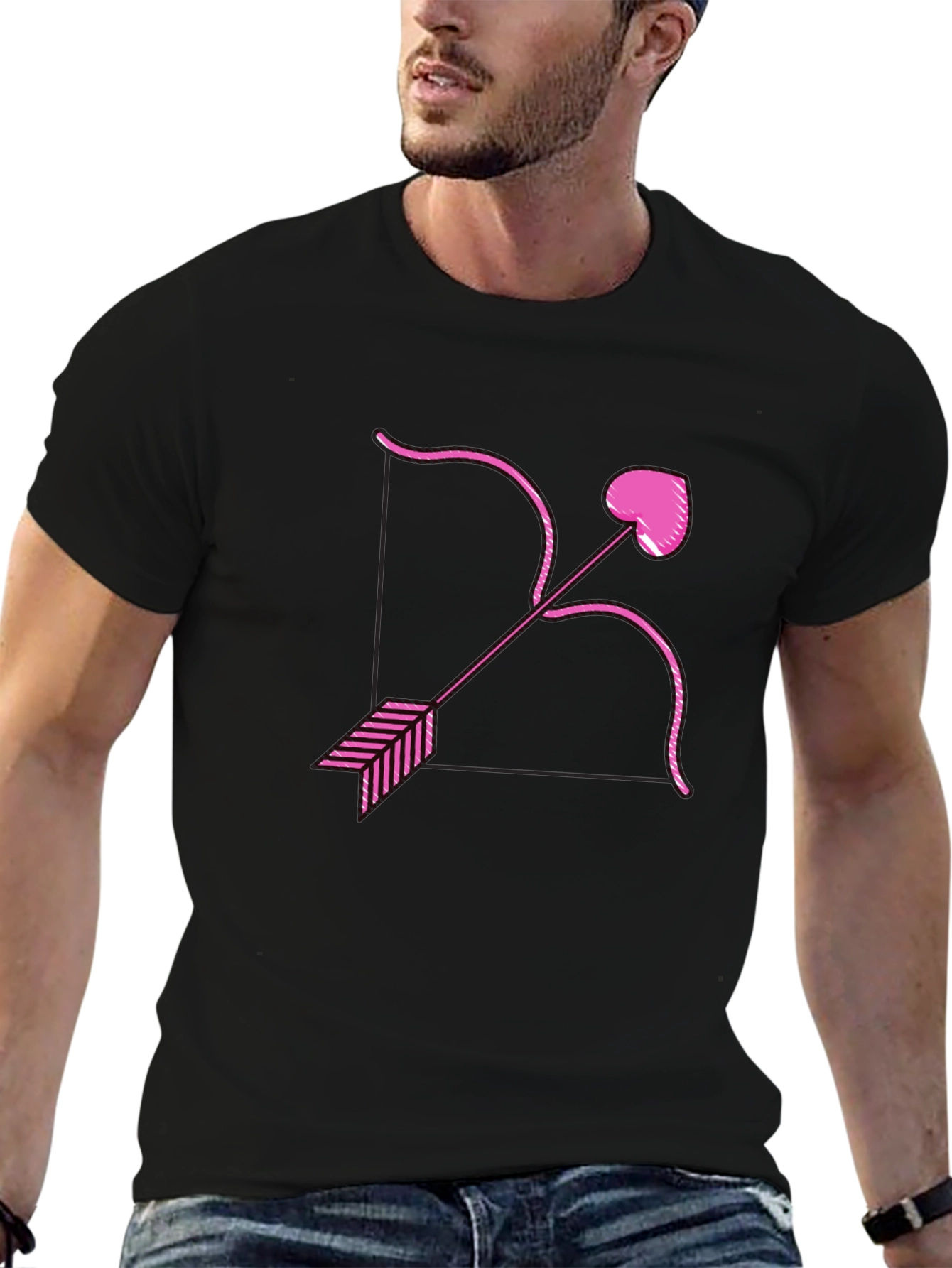 Cupids Bow Heart Arrow Graphic Black T-Shirt