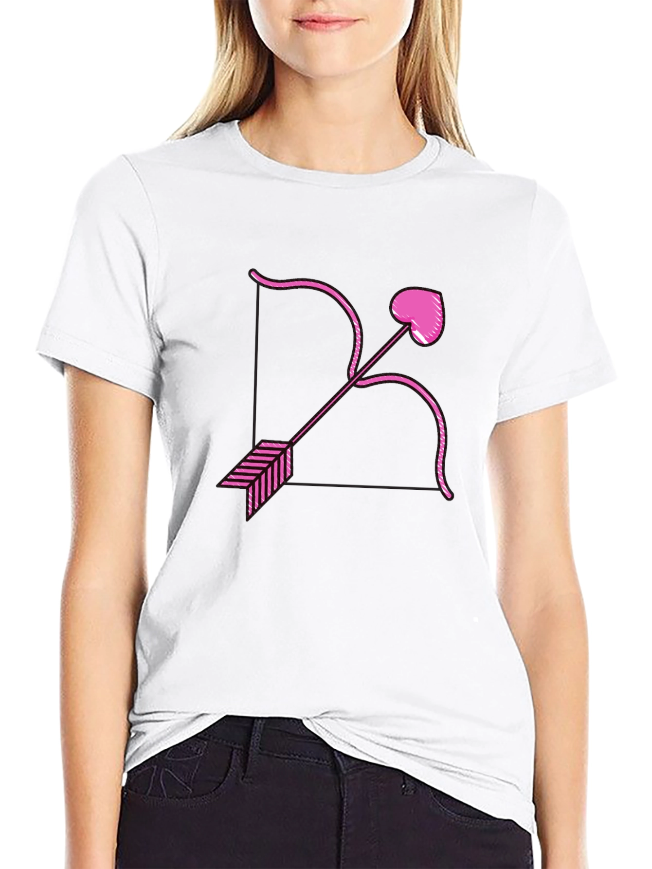 Cupids Bow Heart Arrow Graphic Black T-Shirt