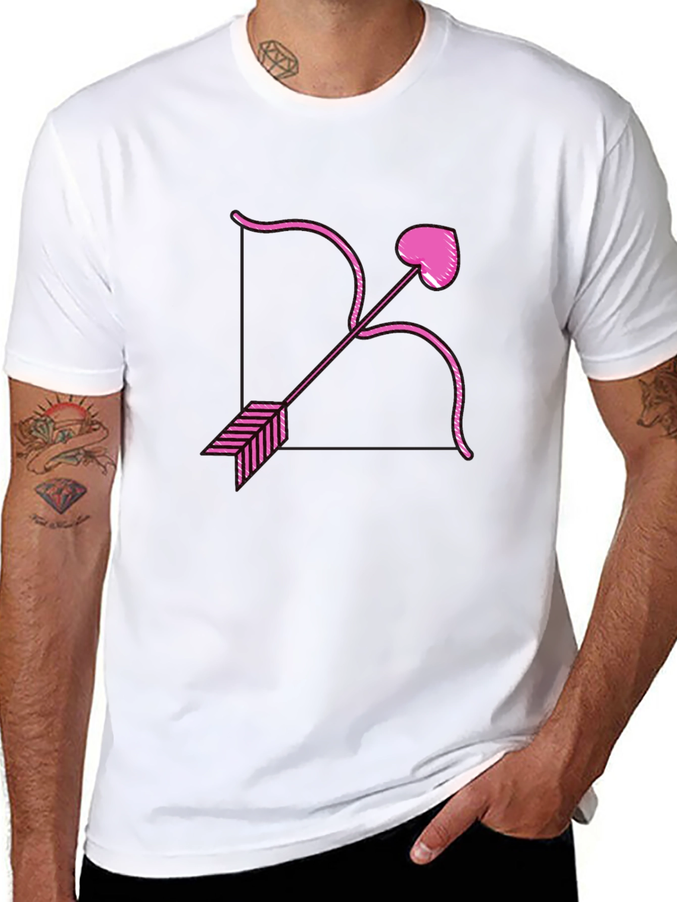 Cupids Bow Heart Arrow Graphic Black T-Shirt