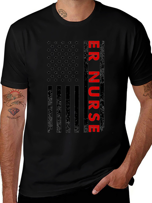 ER Nurse American Flag Graphic Tee - Patriotic Shirt
