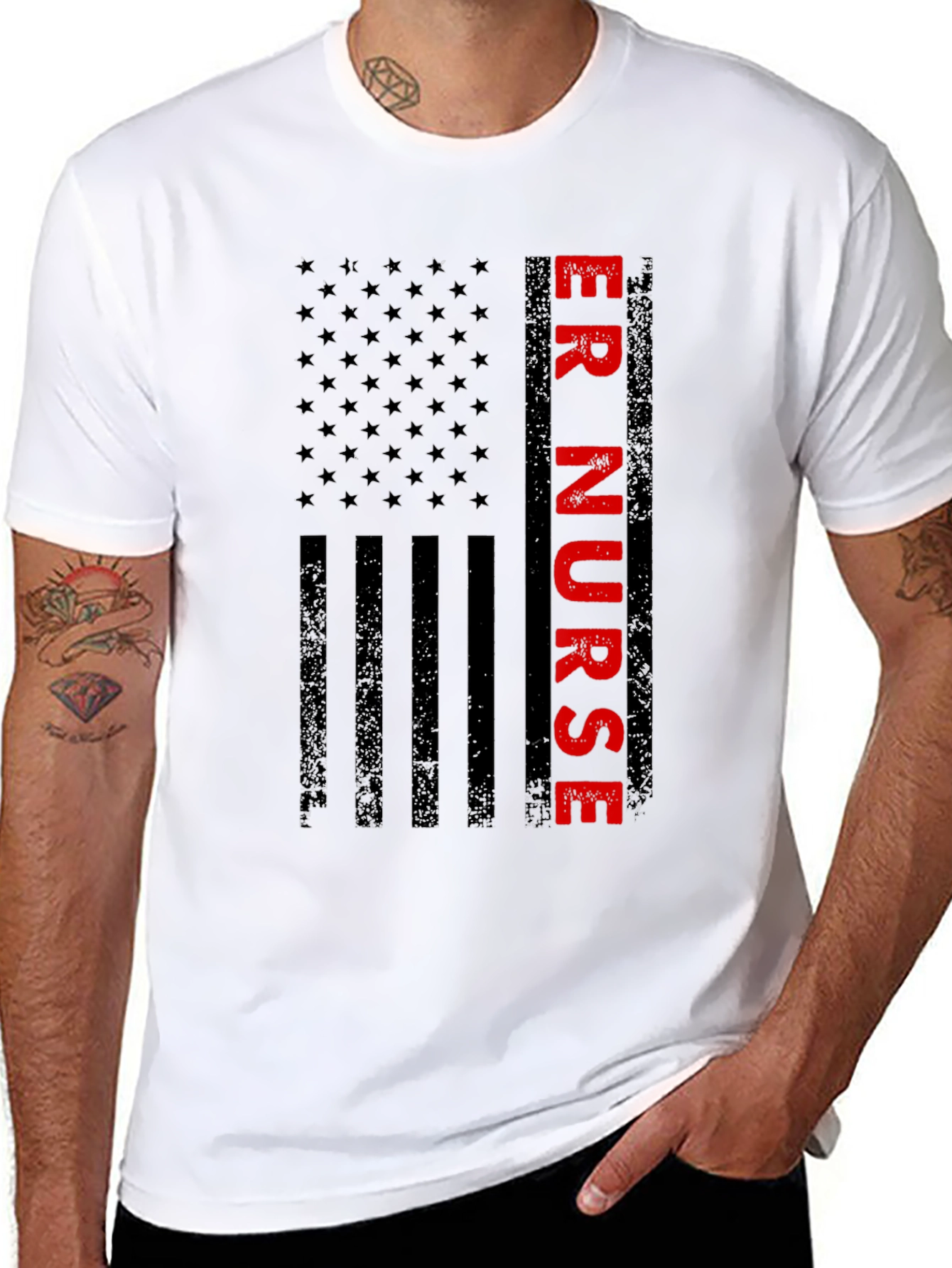 ER Nurse American Flag Graphic Tee - Patriotic Shirt