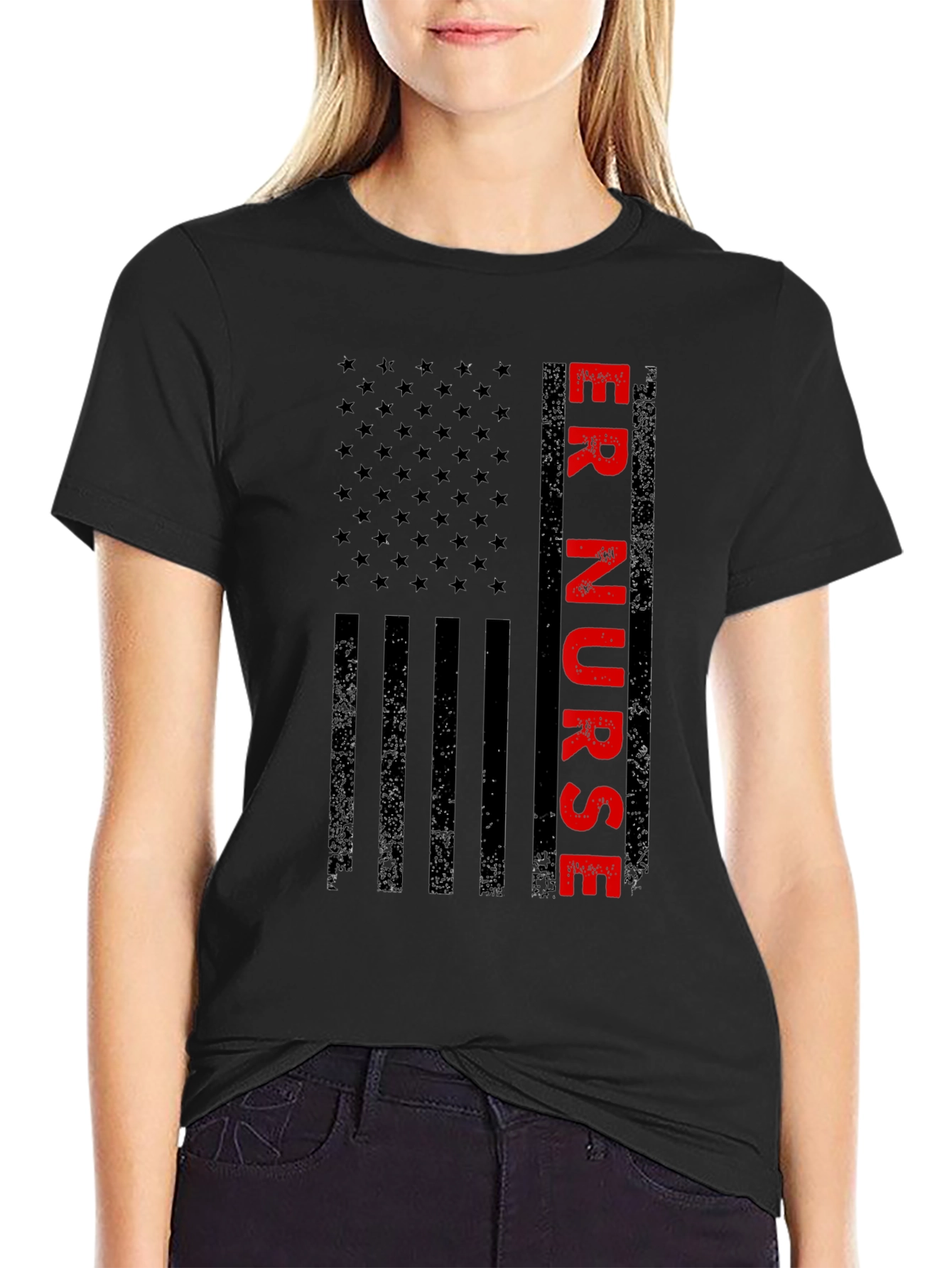 ER Nurse American Flag Graphic Tee - Patriotic Shirt