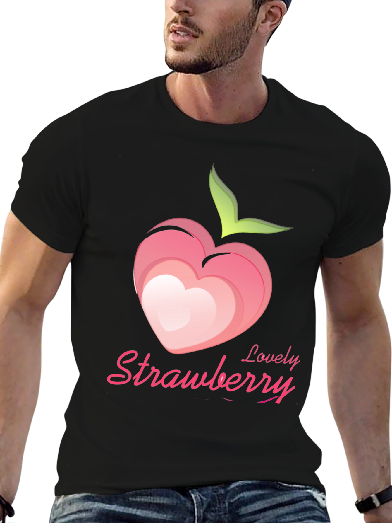 Lovely Strawberry Graphic Tee - Black