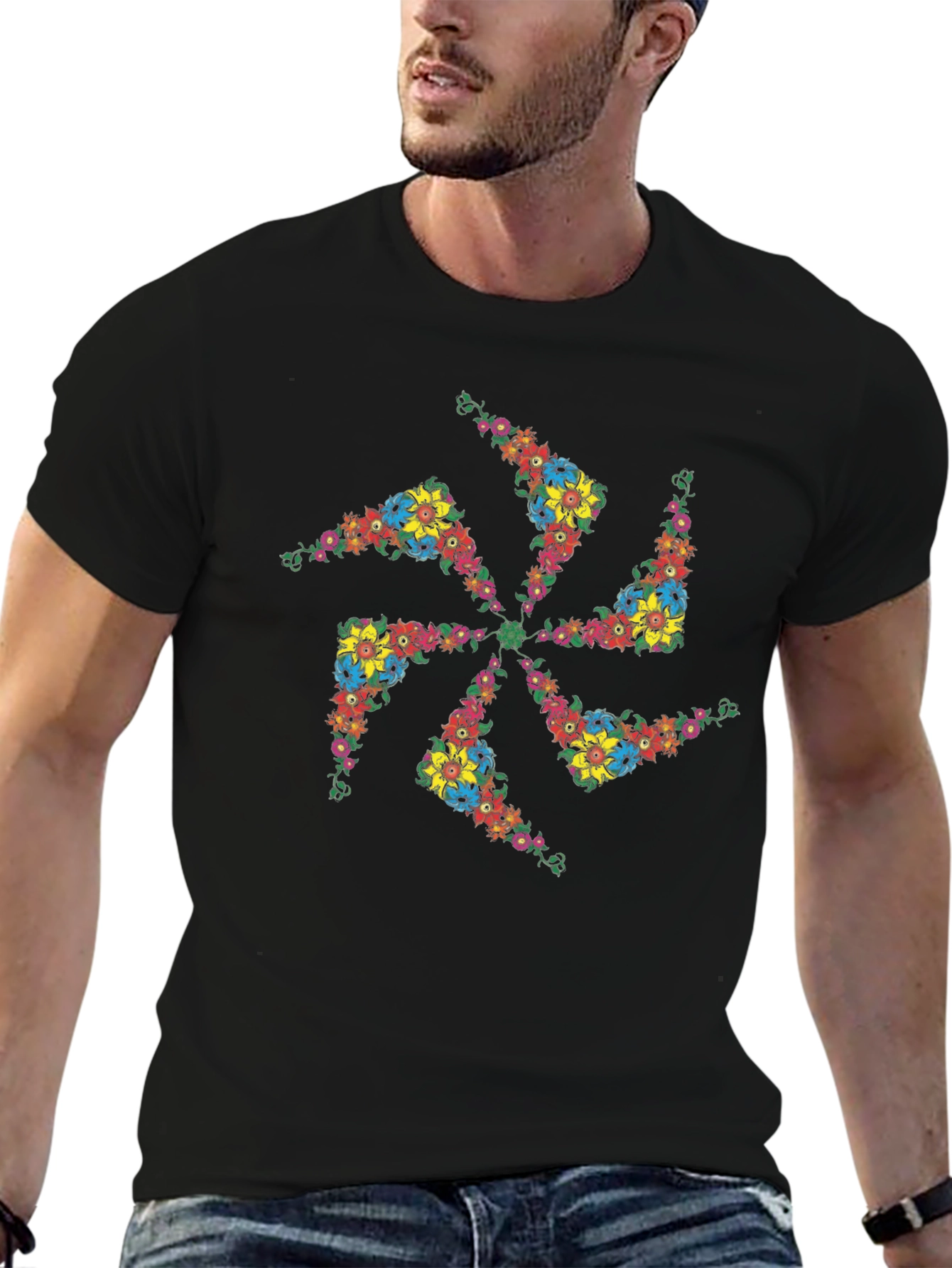 Floral Swirl Black T-Shirt